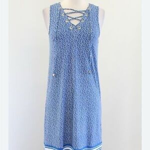 Michael Kors Blue Coral Print Lace Up Shift Dress Sleeveless Size M